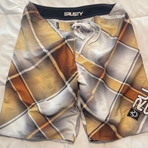 Rusty Men's Plaid Board Shorts - Gold and White size 36